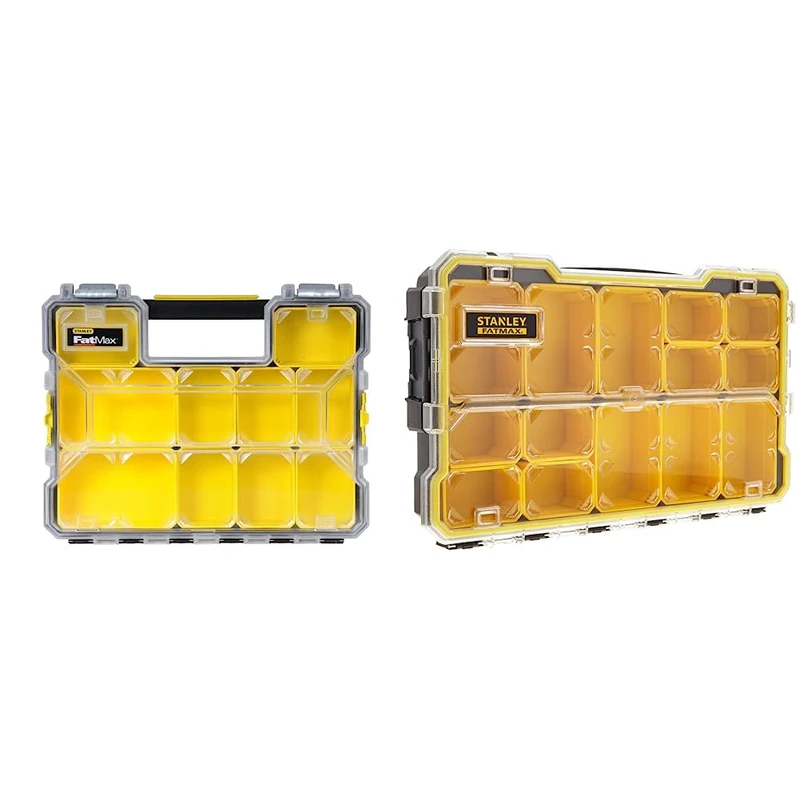 STANLEY FATMAX Pro 2/3 Shallow Stackable Storage Organiser for Small Parts & Shallow Stackable Storage Organiser for Small Parts, Removable Compartments, 1-97-517