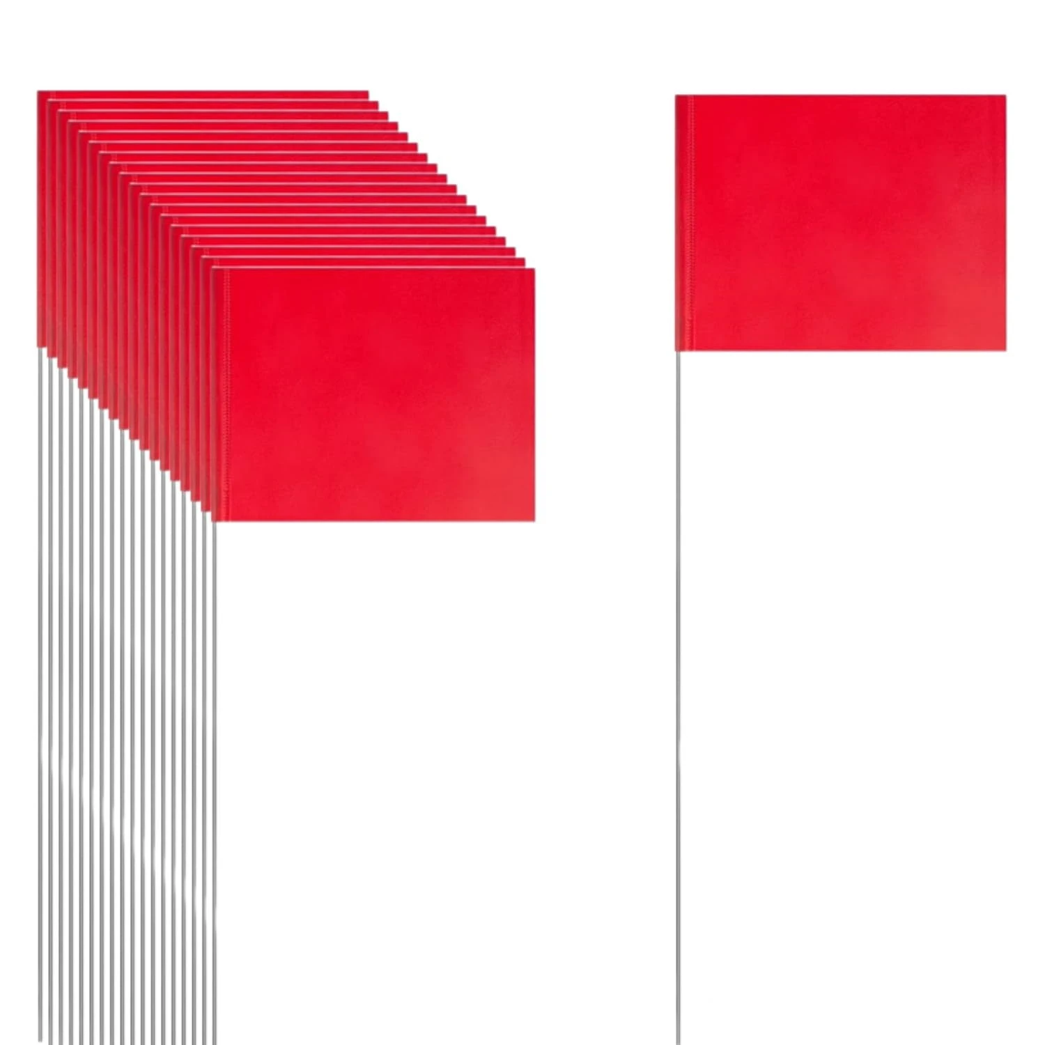 50 Pack 4.92"x3.81" Marking Flags Red with 15.3" Steel Pole Yard Markers Flag Landscape Sprinkler Dog Fence for Yard Lawn Fence Landscaping