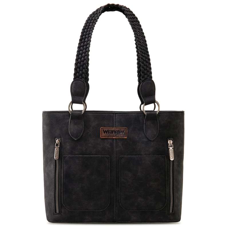 Wrangler Tote Bag for Women Western Purse Multi Pockets Handbags, Braided-rich Black, One Size