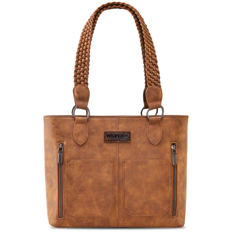 Wrangler Tote Bag for Women Western Purse Multi Pockets Handbags, Braided-morocco Brown, One Size