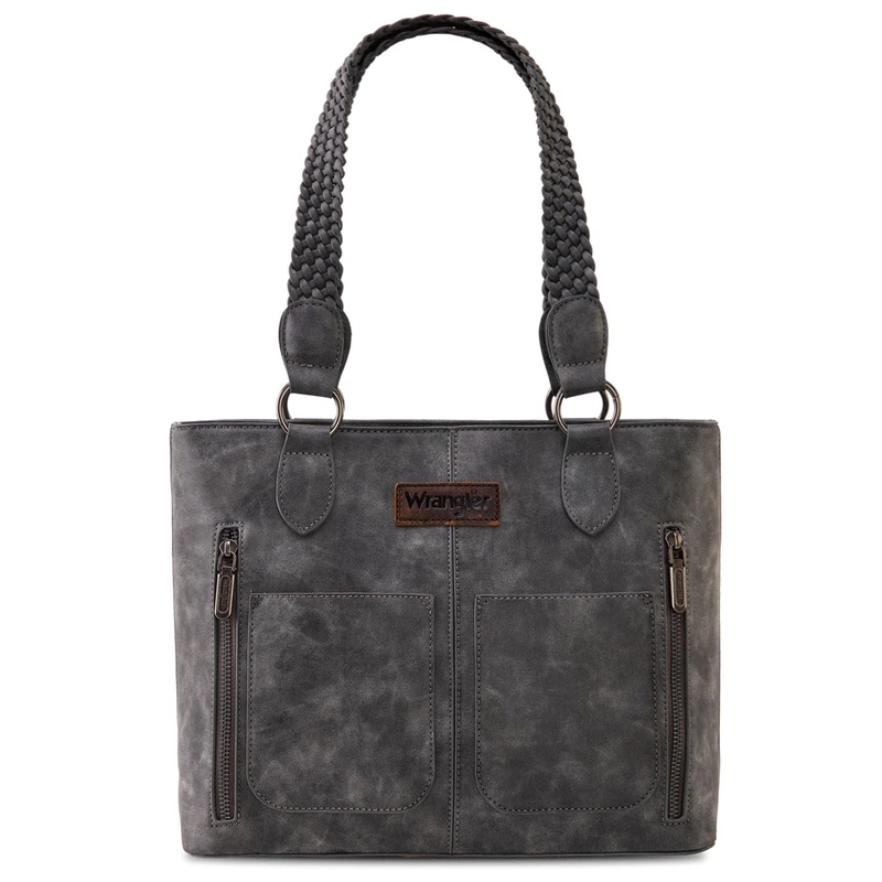 Wrangler Distressed Tote Bag for Women Western Purse Multi Pockets Handbags and Shoulder Bag, Braided-frost Grey, One Size