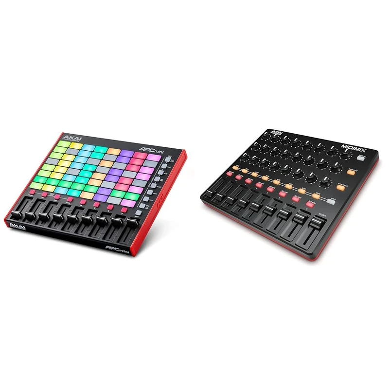 AKAI Professional APC Mini MK2 - USB MIDI Pad Controller for Clip Launching with Ableton Live Lite & MIDImix - USB MIDI Controller Mixer with Assignable Faders & Master Fader