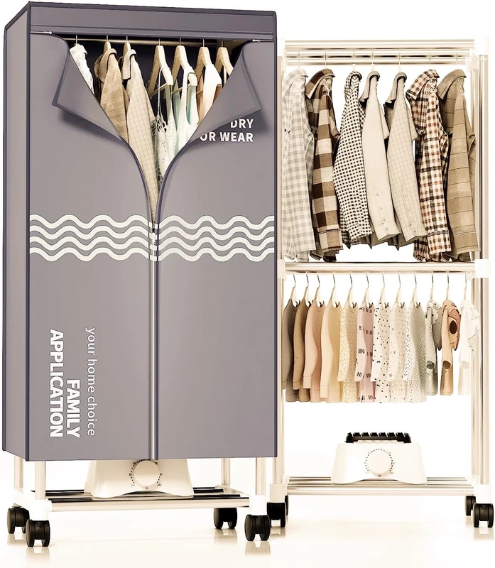 Kiseely Clothes Dryer, Portable Drying Machine with Timer, 60inch Laundry Drying Wardrobe with Large Capacity, Electric Dryer/Rack for Home | Appartments (Grey)