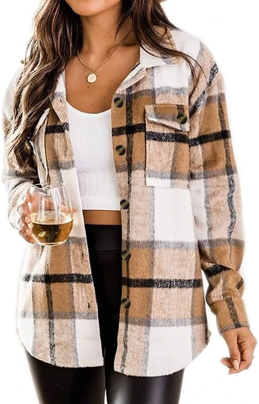 Jhsnjnr Womens Oversized Shirts Long Sleeve Flannel Checked Shirt Jackets Winter Plaid Shacket