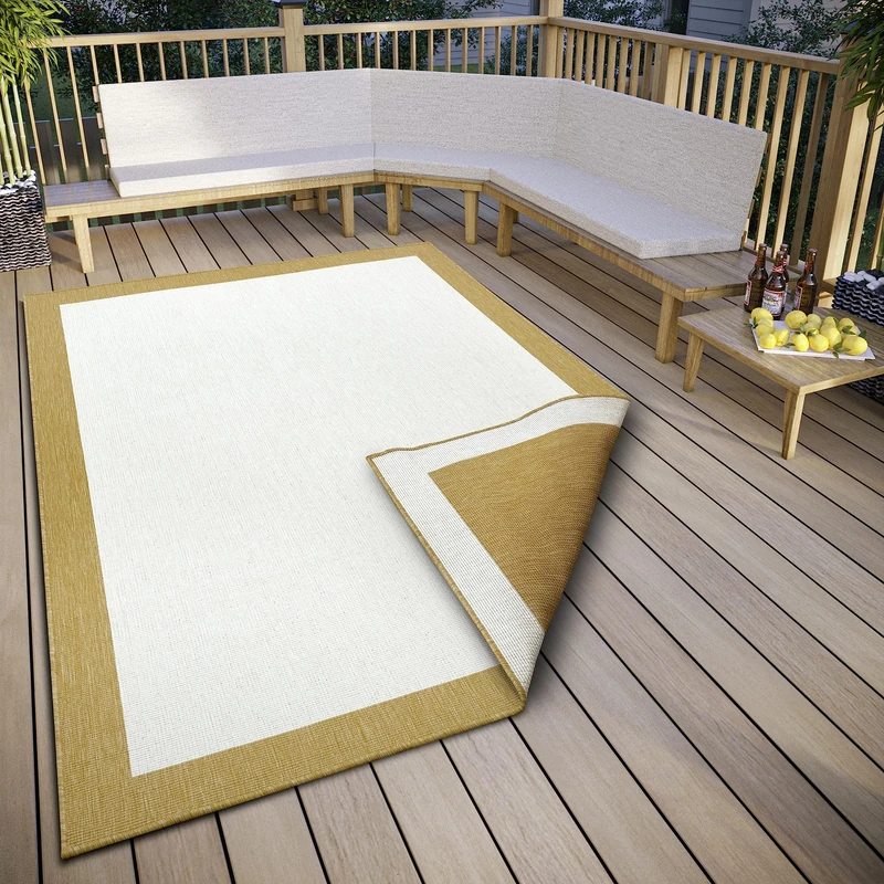 NORTHRUGS Panama Indoor and Outdoor Reversible Rug - Flat Weave, Geometric Design, Oeko-Tex, Weatherproof and UV-Resistant for Balcony, Patio, Garden, Ochre, 160 x 230 cm