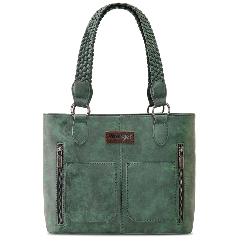 Wrangler Tote Bag for Women Western Purse Multi Pockets Handbags, Braided-olive Green, One Size