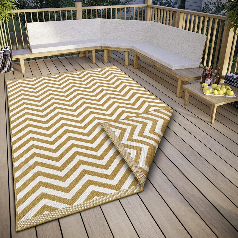 NORTHRUGS Palma Indoor and Outdoor Reversible Rug - Flat Weave, Geometric Design, Oeko-Tex, Weatherproof and UV-Resistant for Balcony, Patio, Garden, Ochre, 160 x 230 cm
