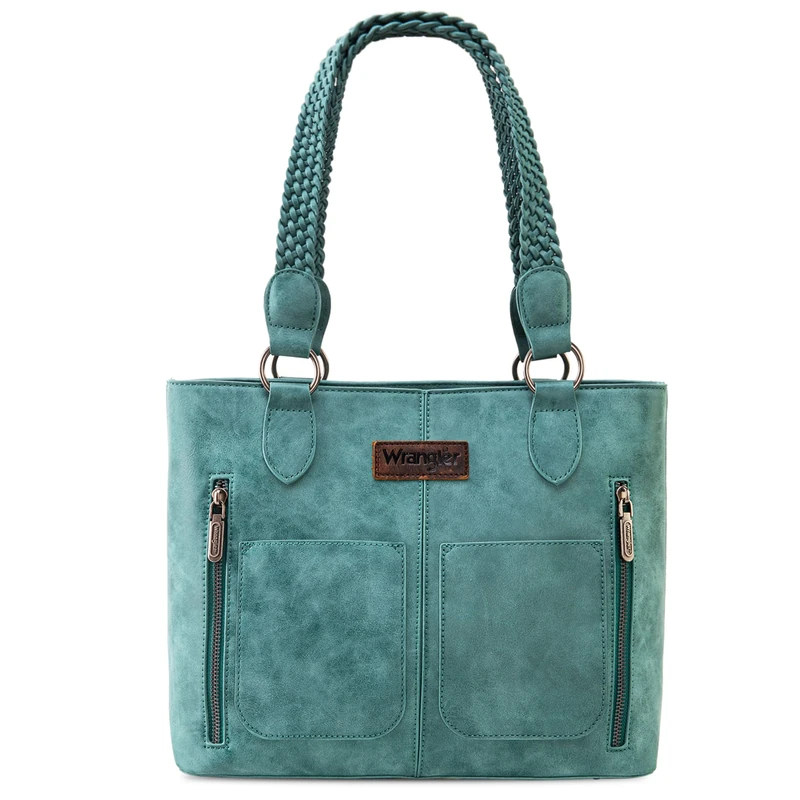 Wrangler Tote Bag for Women Western Purse Multi Pockets Handbags, Braided-teal Blue, One Size