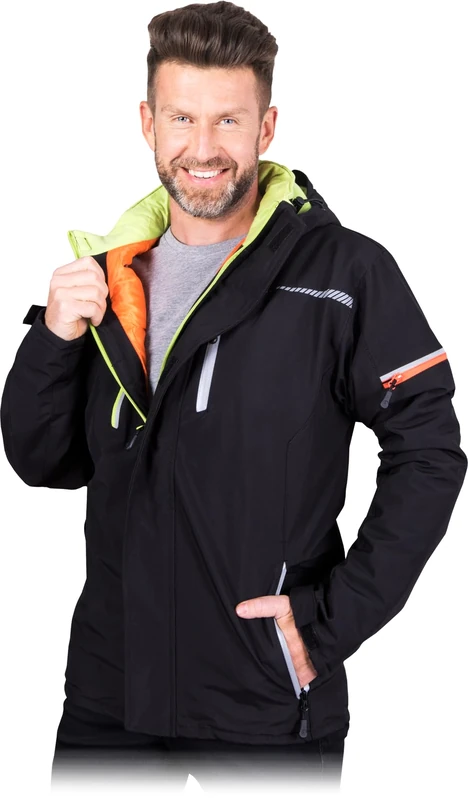 L.HOLLMAN LH-FINLAND Protective Hooded Jacket - Durable Polyester, Fleece-Lined Pockets, Adjustable Sleeves, Color: Black-Light Green, Size: 2XL