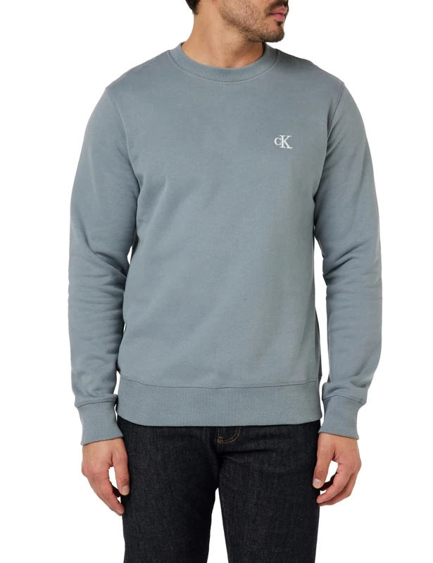 Calvin Klein Men’s CK Essential Round Neck Sweatshirt, Grey (Overcast Grey), XXS