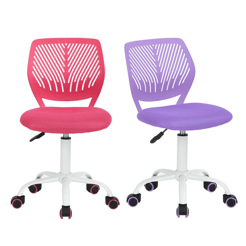 HOMYLIN Desk chair Computer chair Ergonomic Fabric Swivel Office Comfy chair Work Chair without Arms Height Adjustable Study, Set of 2, Pink+Purple