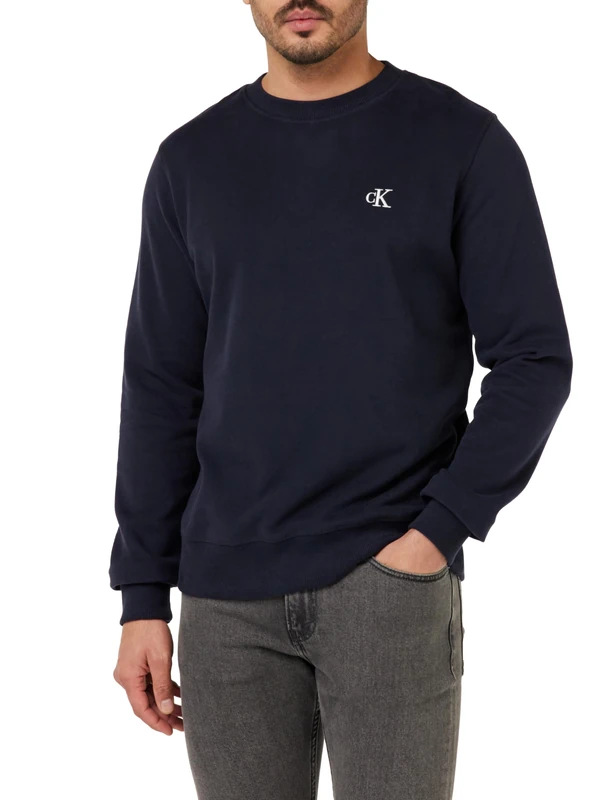 Calvin Klein Men’s CK Essential Round Neck Sweatshirt, Blue (Night Sky), XXS