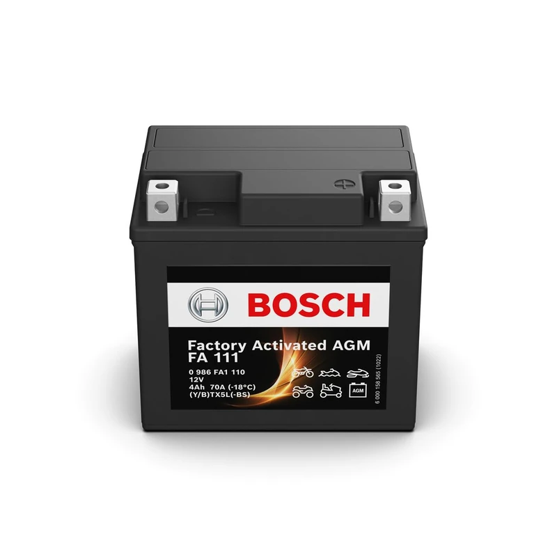 Bosch FA111 - AGM Motorcycle Battery - 12V 70A 4Ah - Suitable for motorcycles, motorbikes, enduros, scooters, quads, jet skis - Compatible M6004, BTX5L-BS, BTX5L