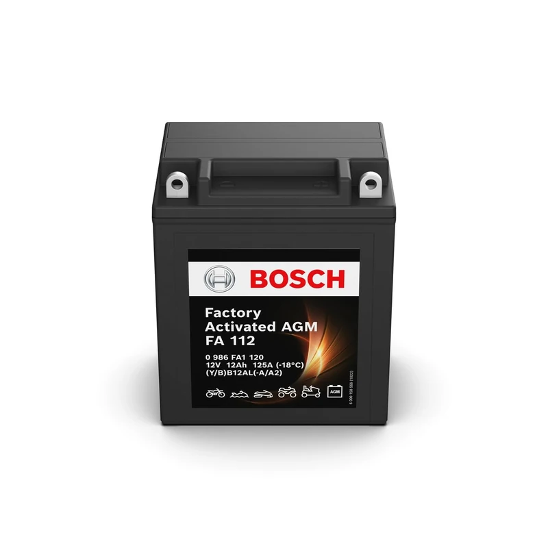 Bosch FA112 - AGM Motorcycle Battery - 12V 125A 12Ah - Suitable for Motorcycles, Motorbikes, Enduros, Scooters, Quads, Jet Skis - Compatible M4F32, BB12AL-A, BB12AL-A2