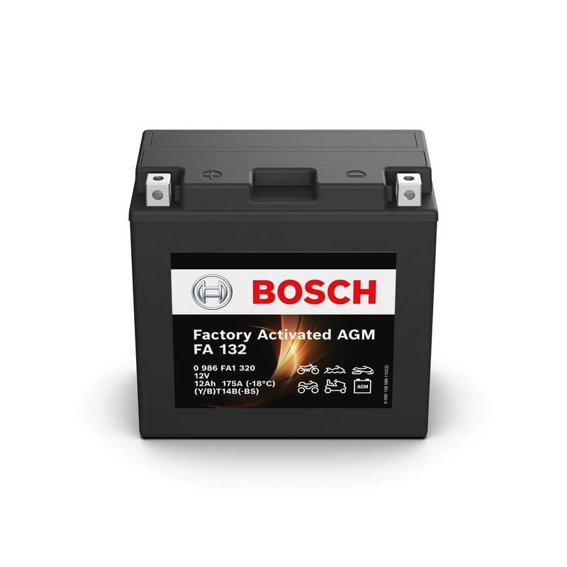Bosch FA132 - AGM Motorcycle Battery - 12V 175A 12Ah - Suitable for Motorcycles, Motorbikes, Enduros, Scooters, Quads, Jet Skis - Compatible M6020, BT14B-BS, BT14B