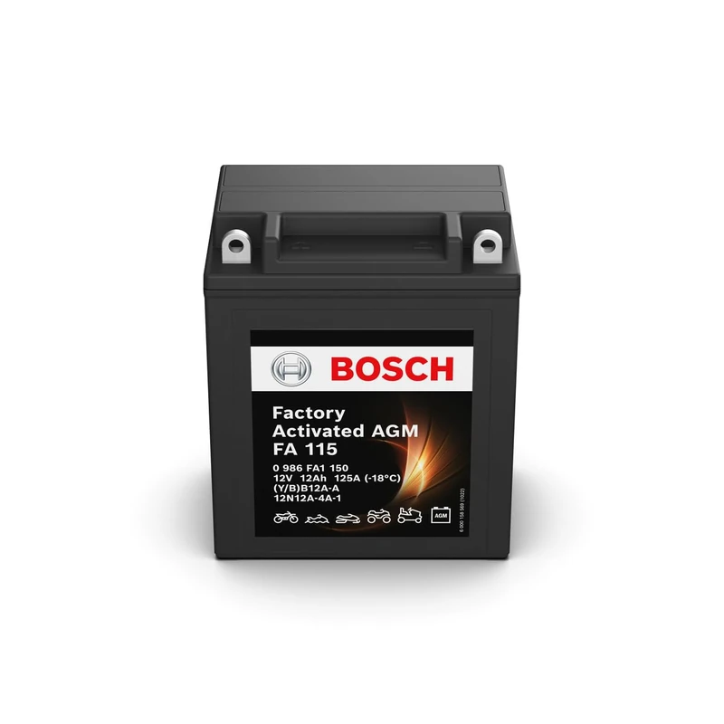 Bosch FA115 - AGM Motorcycle Battery - 12V 125A 12Ah - Suitable for Motorcycles, Motorbikes, Enduros, Scooters, Quads, Jet Skis - Compatible M4F30, BB12A-A, 12N12A-4A-1