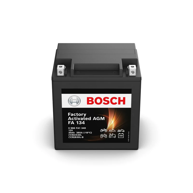 Bosch FA134 - AGM Motorcycle Battery - 12V 385A 30Ah - Suitable for Motorcycles, Motorbikes, Enduros, Scooters, Quads, Jet Skis - Compatible M4F60, BIX30L, BB30L-B
