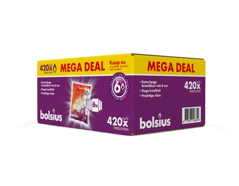 Bolsius - Value Pack Tea Lights - Box of 420 - Tea Light - White - Long Burning Time of 6 Hours - Clean Burn - Includes Natural Vegan Wax - No Palm Oil