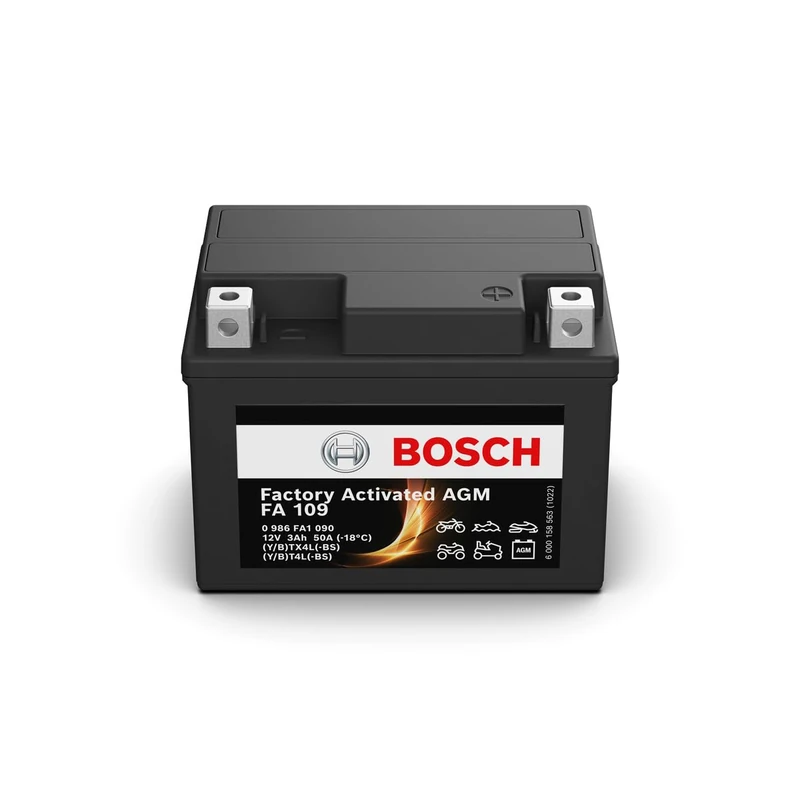 Bosch FA109 - AGM Motorcycle Battery - 12V 50A 3Ah - Suitable for motorcycles, motorbikes, enduros, scooters, quads, jet skis - Compatible M6001, BTX4L-BS, BTX4L, BT4L-BS, BT4L