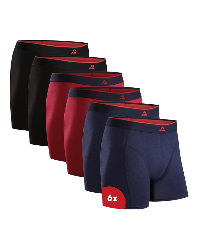DANISH ENDURANCE Men's Bamboo Boxers, Comfortable, Breathable Underwear, Tagless, Optional Open Fly, 6 Pack, Multicolor (2x Black, 2x Red, 2x Navy Blue), M