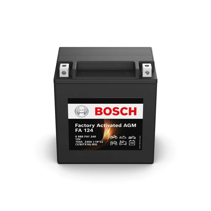 Bosch FA124 - AGM Motorcycle Battery - 12V 230A 14Ah - Suitable for Motorcycles, Motorbikes, Enduros, Scooters, Quads, Jet Skis - Compatible M6021, M6022, BTX16-BS, BTX16