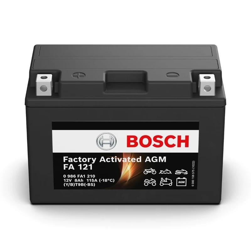 Bosch FA121 - AGM Motorcycle Battery - 12V 115A 8Ah - Suitable for Motorcycles, Motorbikes, Enduros, Scooters, Quads, Jet Skis - Compatible M6013, BT9B-BS, BT9B