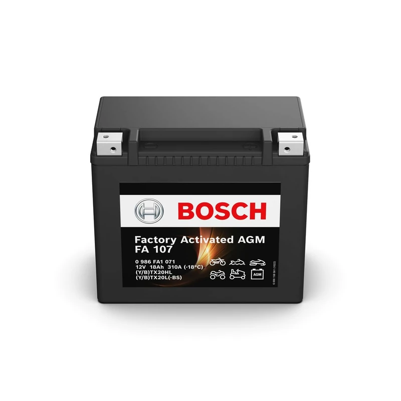 Bosch FA107 - AGM Motorcycle Battery - 12V 310A 18Ah - Suitable for motorcycles, motorbikes, enduros, scooters, quads, jet skis - Compatible M6023, BTX20HL, BTX20L-BS, BTX20L