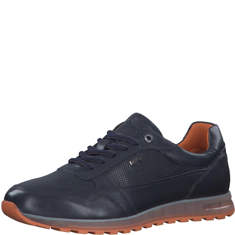 s.Oliver Men's Comfortable Leather Flat Trainers, Navy, 7 UK