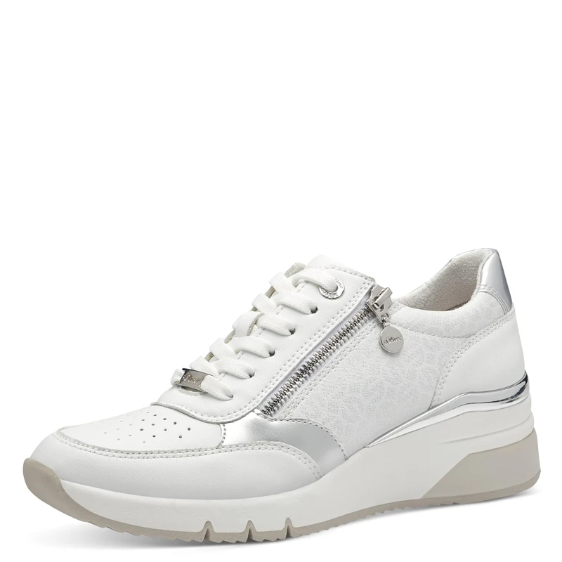 s.Oliver Women's Lace Up Wedge Trainers with Zip, White Silver, 8 UK - Image 1