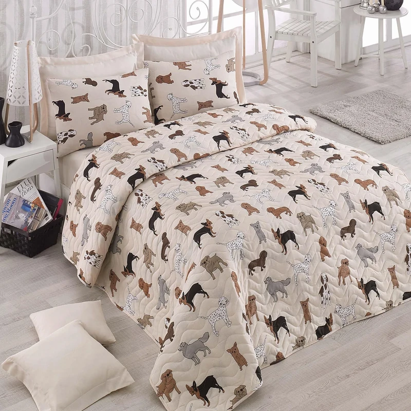 WELL HOME MOBILIARIO & DECORACIÓN Quilt 250 x 200 cm Cream Beige Brown Black White Grey