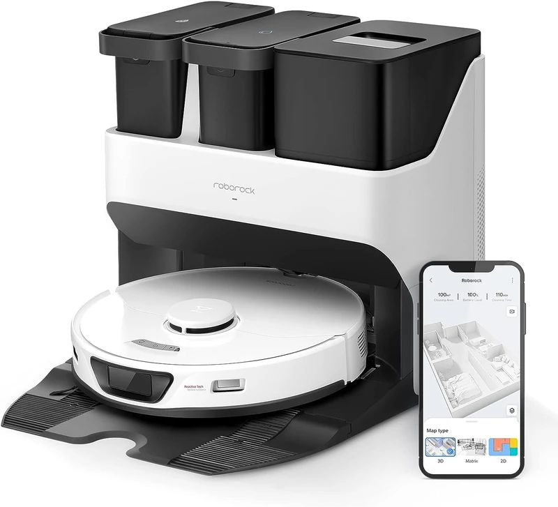 roborock S7 Max Ultra Robot Vacuum Cleaner and Washing Machine with All-In-One Station (Suction Power 5500Pa, Battery Life 180min, Dust Tank 350ml/Water Tank 200ml,