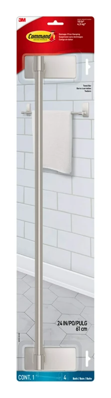 Command Bath Towel Bar [Removable]: 1 towel bar [4-strips] (Satin Nickel) / 4 strips