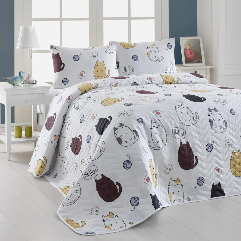 WELL HOME MOBILIARIO & DECORACIÓN Quilt 250 x 200 cm White Brown Grey