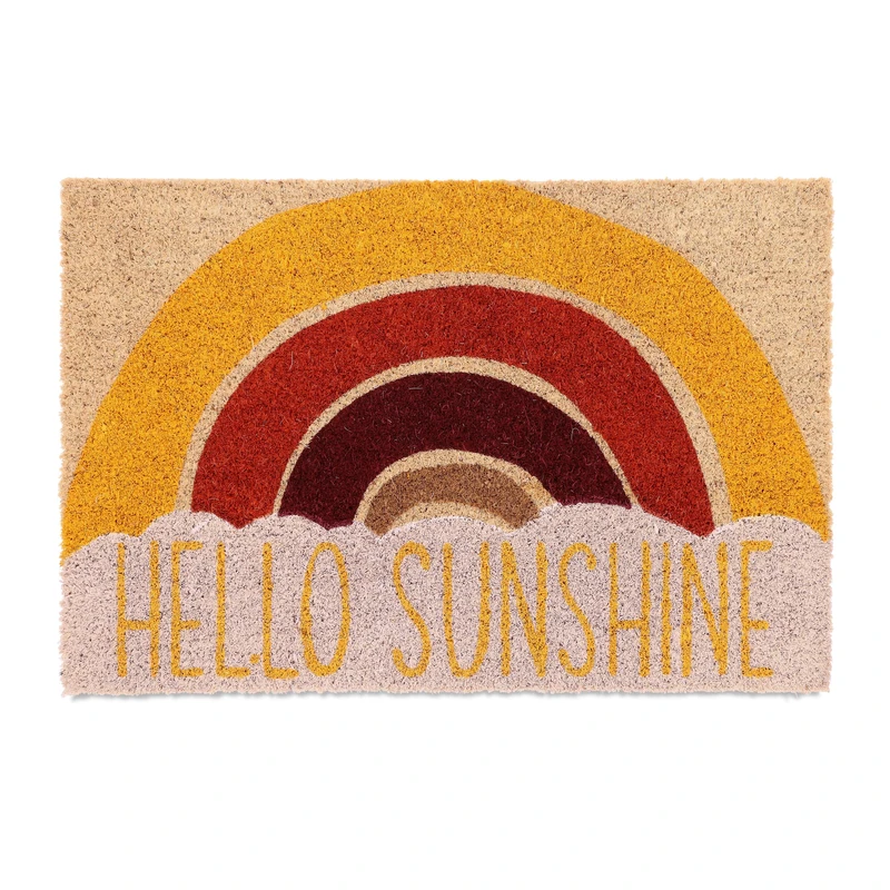 Relaxdays Coir Doormat, Hello Sunshine Text, 40 x 60 cm, Non-Slip Mat, Weatherproof, Indoors & Outdoors, Multicoloured, Coco