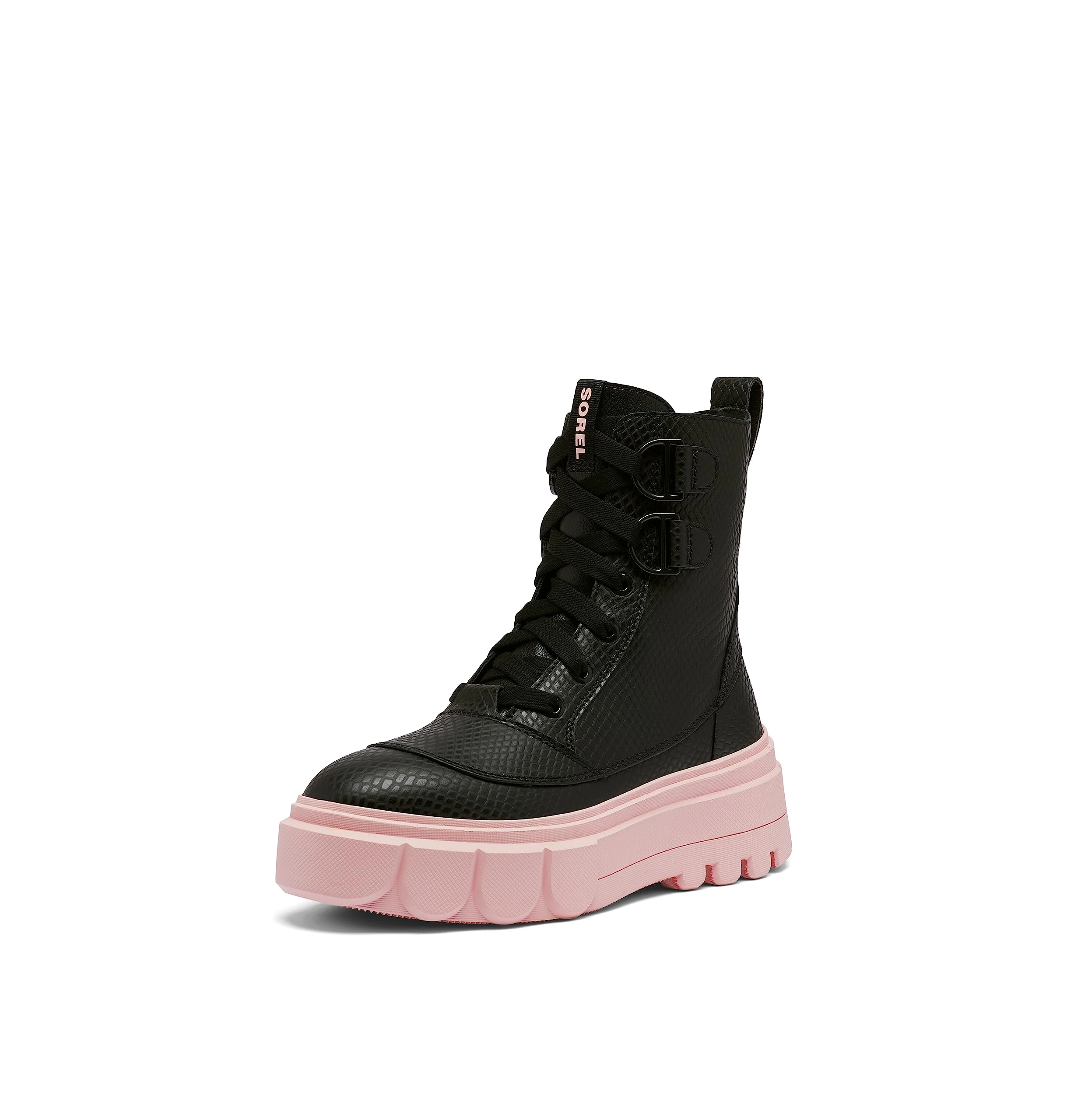 SOREL Women's Caribou X Lace Waterproof Boot, Black, Vintage Pink, 8.5 UK
