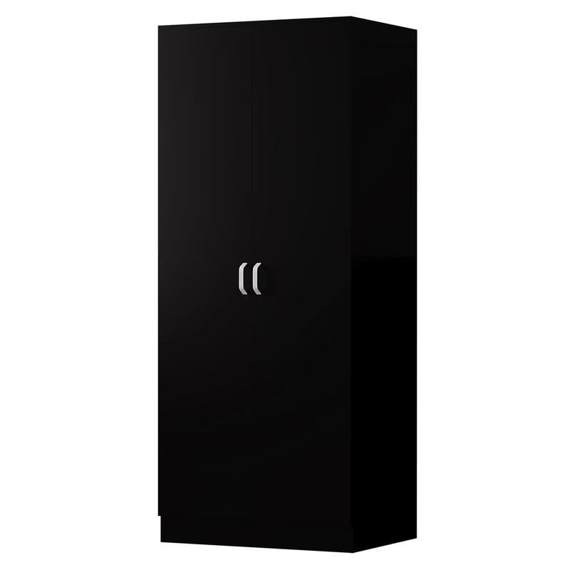 FWStyle Tunis 2 Door Wardrobe Matt Black with Metal Handles and Soft Close Hinges, Modern Bedroom Storage Furniture with Hanging Rail and High Shelf, Scratch Resistant Finish, H180 x W80 x D50cm
