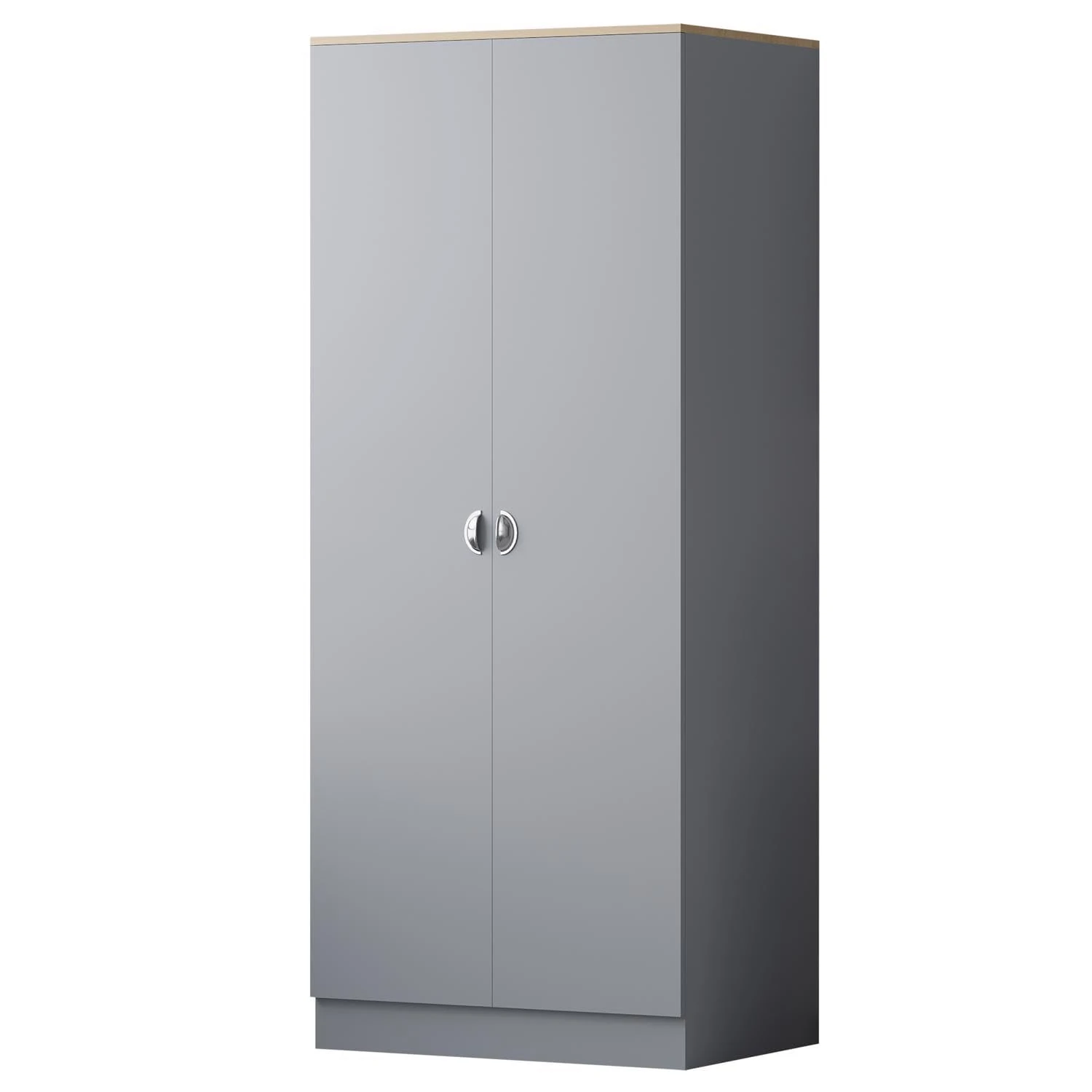 FWStyle Esher 2 Door Wardrobe with Metal Handles and Rail.Soft Close Hinges,Matt Grey