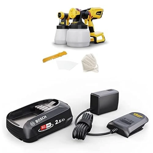 Bundle of WAGNER battery-powered Paint Sprayer W 600 FLEXiO + WAGNER Starter-Kit 18V: Bosch 18V Lithium-Ionen Akku 2,5 Ah and Charger – Power for All Alliance