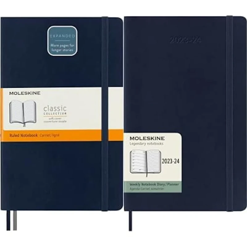 Moleskine - Classic Notebook Expanded, Ruled Notebook, Soft Cover and Elastic Closure, Size Large 13 x 21 cm Weekly Planner 2023-2024, 18-Months Agenda, Academic Diary, Weekly Diary