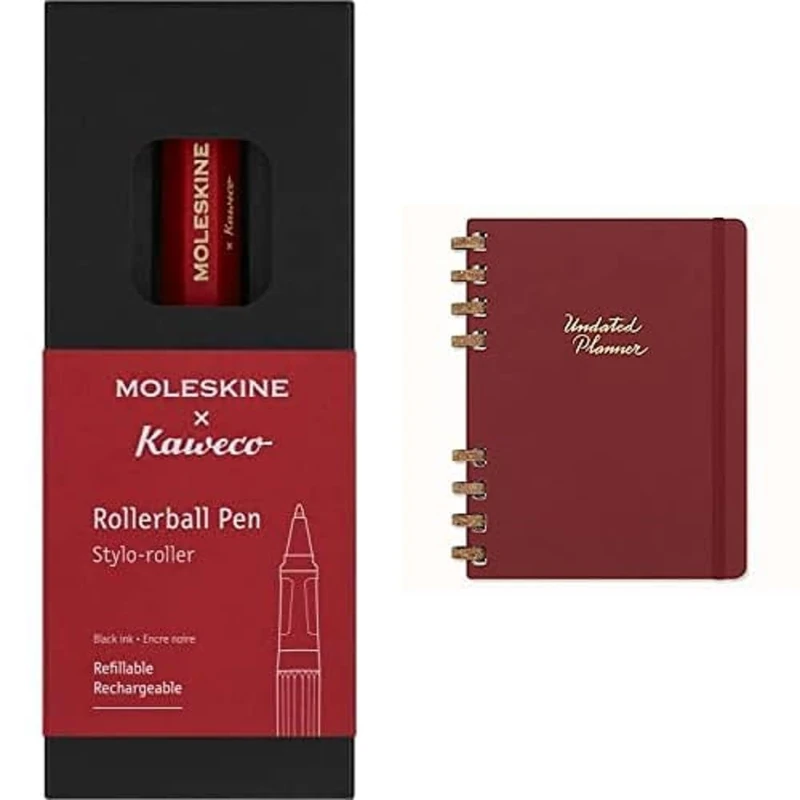 Moleskine x Kaweco Rollerball Refillable Pen in ABS plastic for Writers, Note-takers, Refill 0.7 mm Undated Planner, 12-Month Spiral Planner with Hard Cover