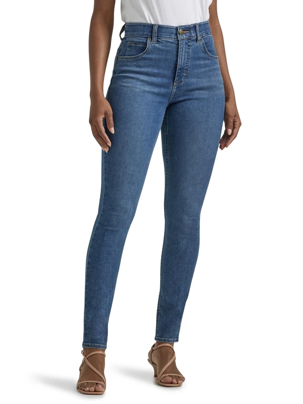 Lee Women's Petite Ultra Lux Comfort with Flex Motion High Rise Skinny Jean, Blue Format, 10 Short