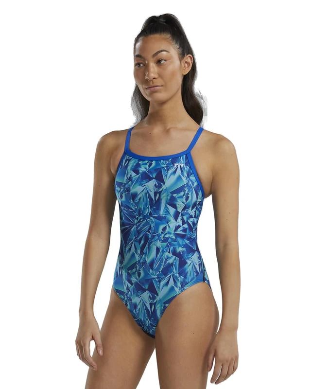 TYR Women's Standard Durafast Elite Diamondfit Swimsuit, Blue/Green Crystalized