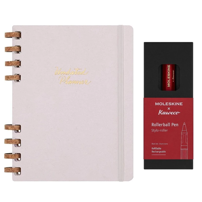 Moleskine x Kaweco Rollerball Refillable Pen in ABS plastic for Writers, Note-takers, Refill 0.7 mm Undated Planner, 12-Month Spiral Planner with Hard Cover