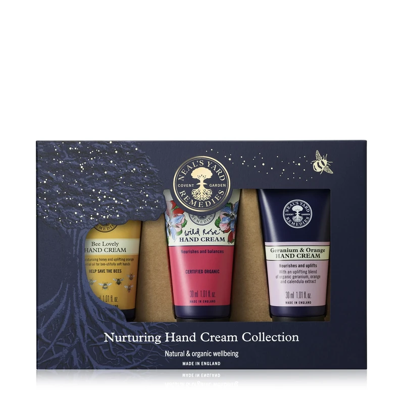 Neal's Yard Remedies Nurturing Hand Cream Gift Set, With Bee Lovely, Wild Rose, Geranium & Orange, Cruelty-Free, Set of 3