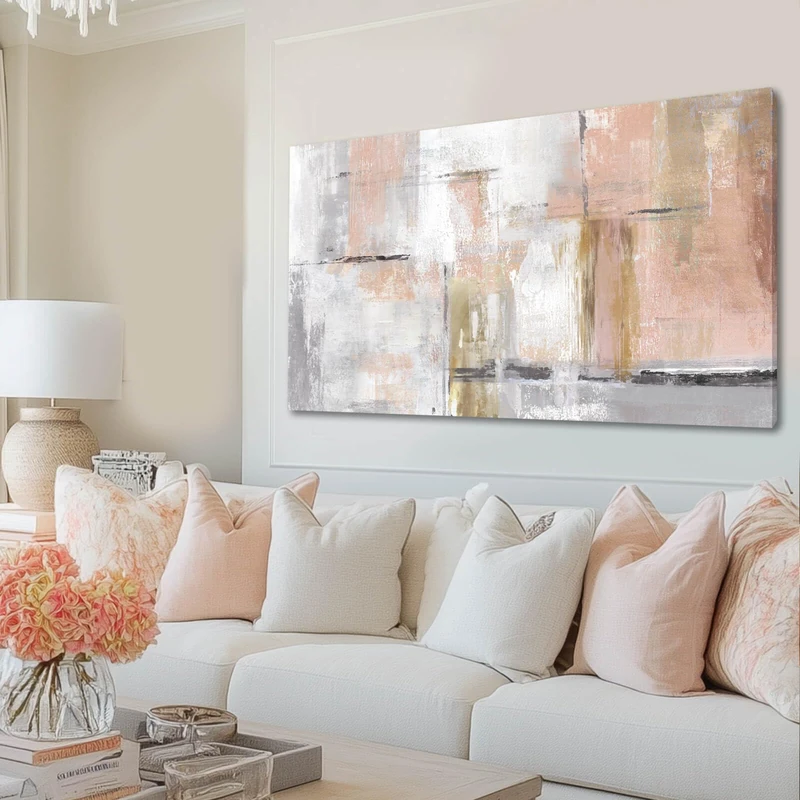 SOUGUAN Canvas Art Gold Wall Decor for Girl Pink Pictures for Living Room Wall Decoration Abstract Wall Art White Modern Painting Pictures 20"x40"