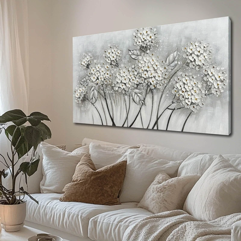 SOUGUAN White Flower Wall Art- Canvas Print Art- Botanical Pictures for Bedroom - Hand Painted Wall Decor - Floral Painting Home Decorations with Framed 20x40 Inch