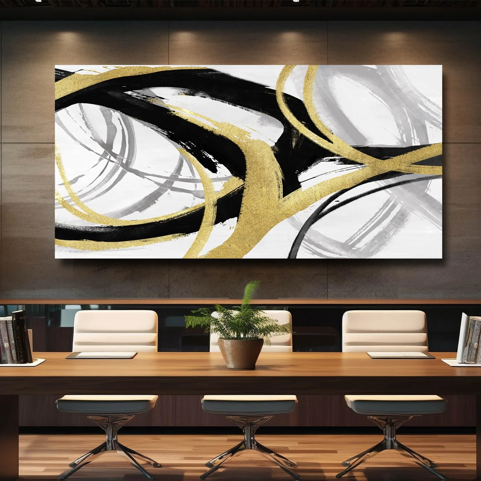 Kureful Gold Abstract Wall Art for Men/Black And White Wall Decor/Large Wall Decor Paintings for Wall Decorations/Gold Artwork Line Pictures for Living Room Dinning Room 30x60 In