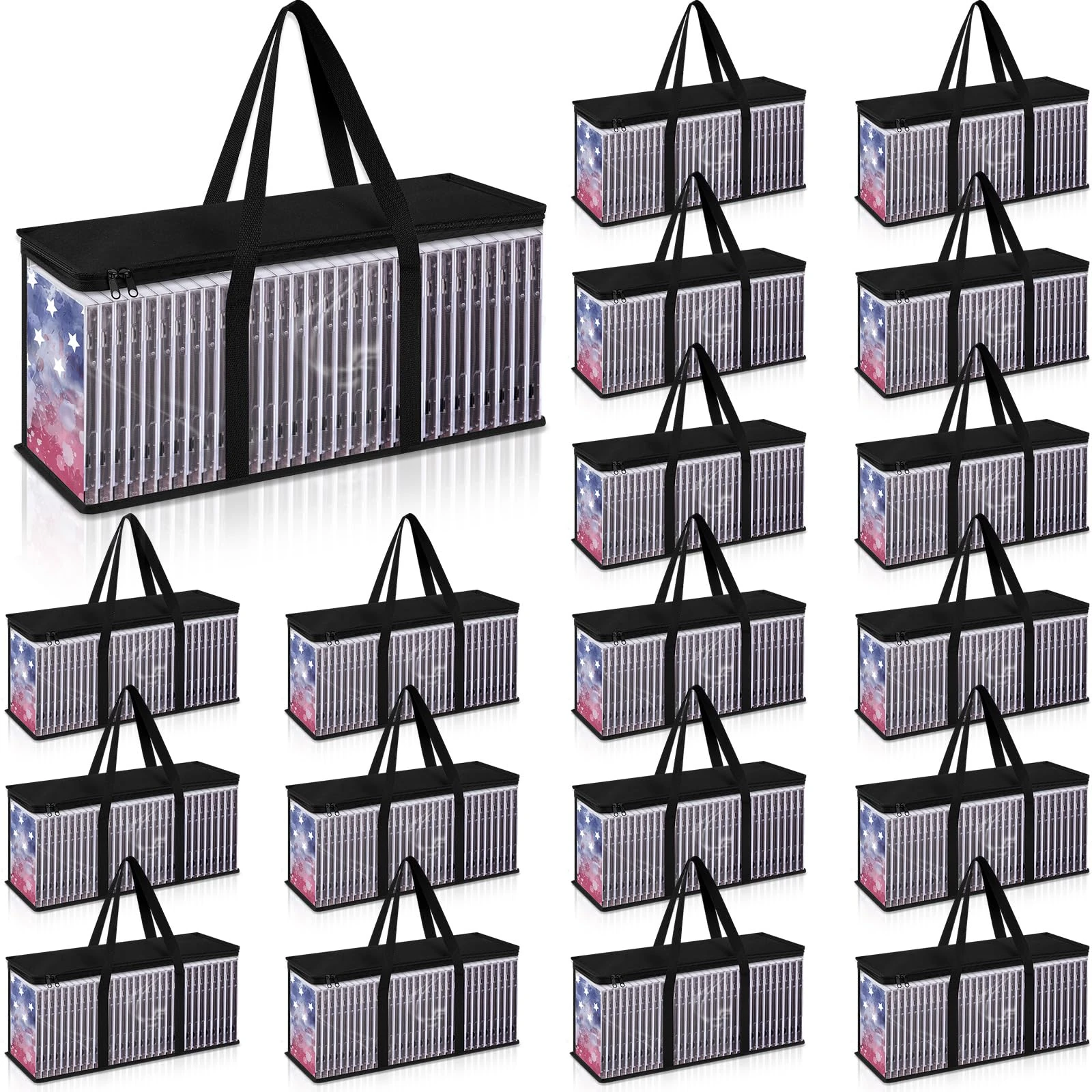 Cunno Set of 24 DVD Storage Bags DVD Storage Case Water Resistant DVD Box Clear DVD Case Holder Organizer with Carrying Handles and Zipper DVD Storage Box for Disc Movie Record Video Game Books