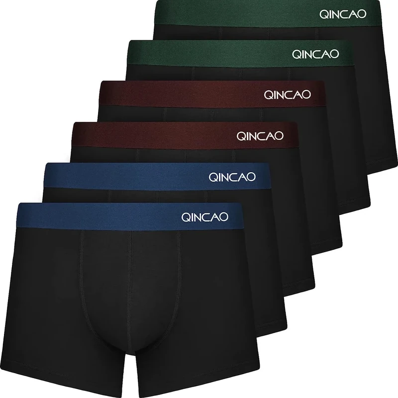 QINCAO Boxer Shorts Mens 6 Pack, No Itchy Labels, Cotton Underwear Retro Trunks, Underwear Gift Set