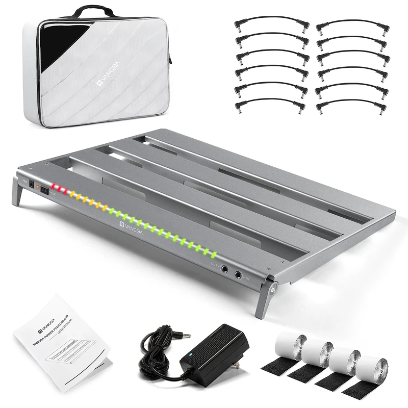 Vangoa Powered Pedal Board, PD-M Large Gutiar Pedalboard with Built-in Isolated Power Supply,Durable Aluminum Lightweight Folding Effect Pedal Board with Carry Bag,18"x13.5", 1.5kg Gray
